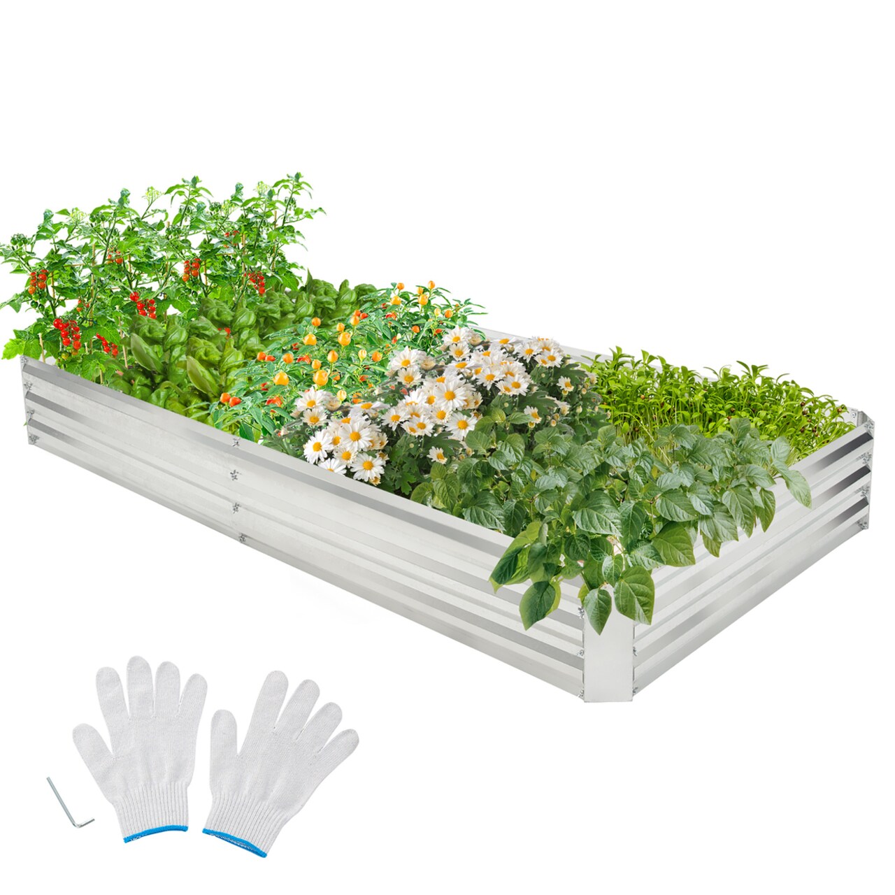 8 X 4 X 1Ft Galvanized Raised Garden Bed Heavy-Duty Elevated Rectangle Plant Box